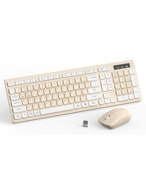 Wireless Keyboard Mouse Combo Full Size 2.4GHz USB Latte Color NEW